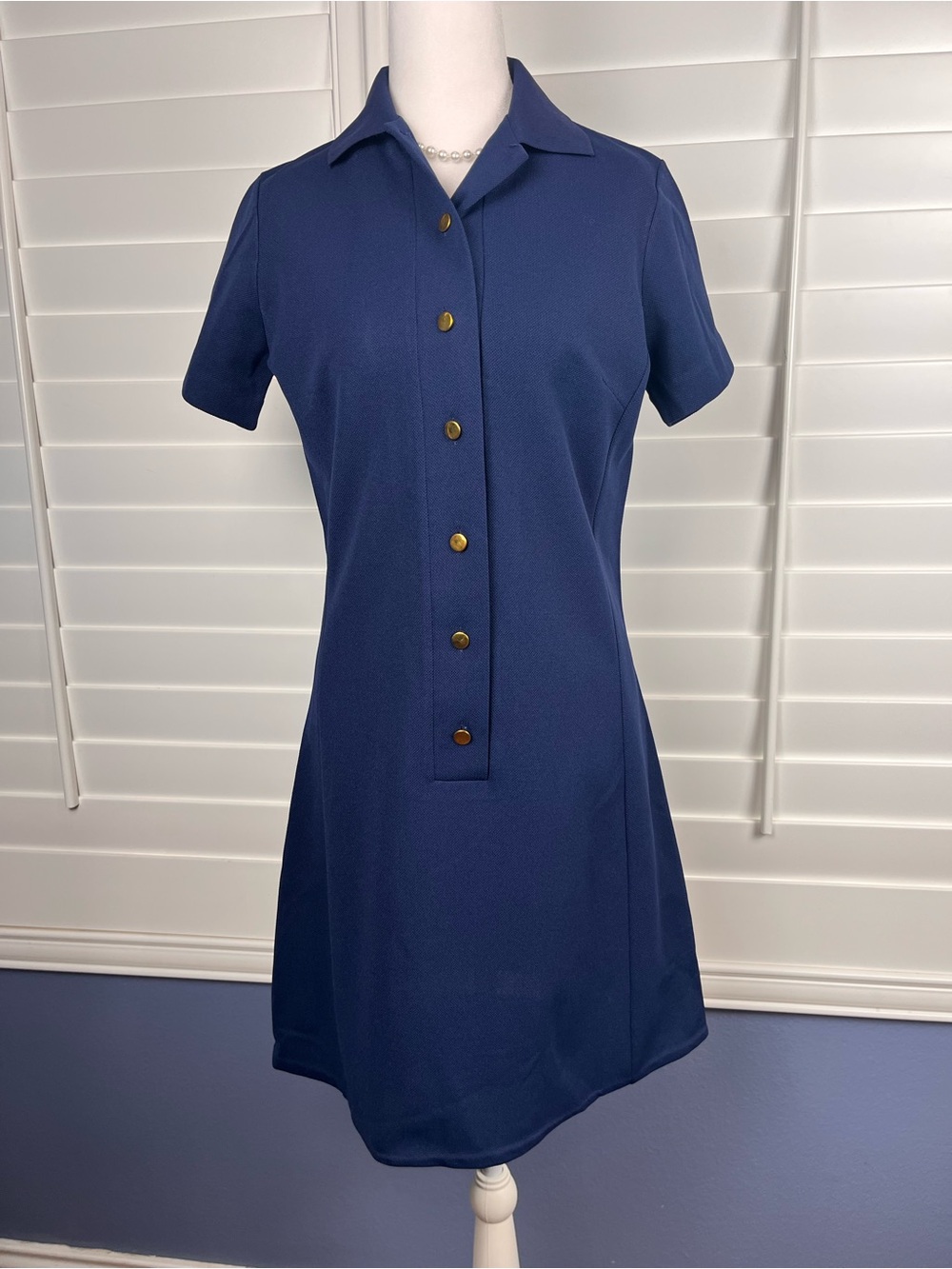 Vintage Unitex Classic Navy Short-Sleeve Shirt Dress Size Small